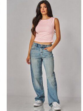 Soft Pink Contour Drapey Jersey Boatneck Tank Top